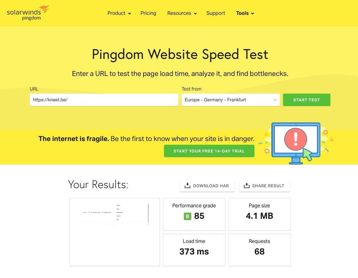 Pingdom website snelheid
