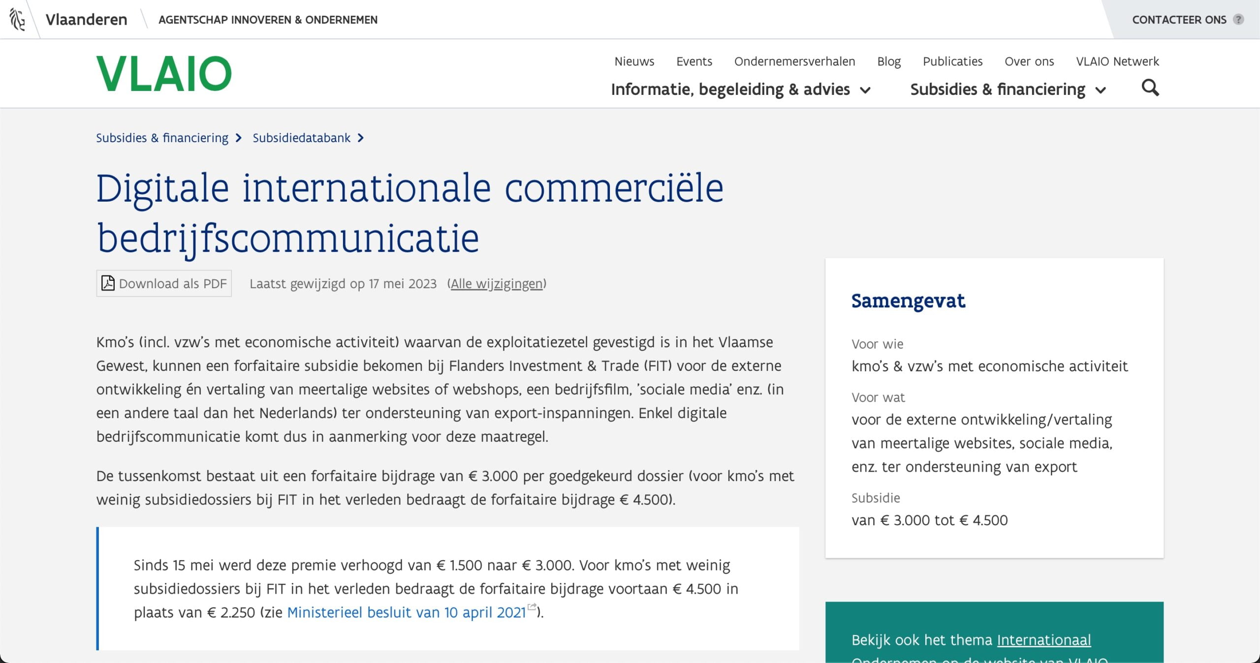 Subsidie website